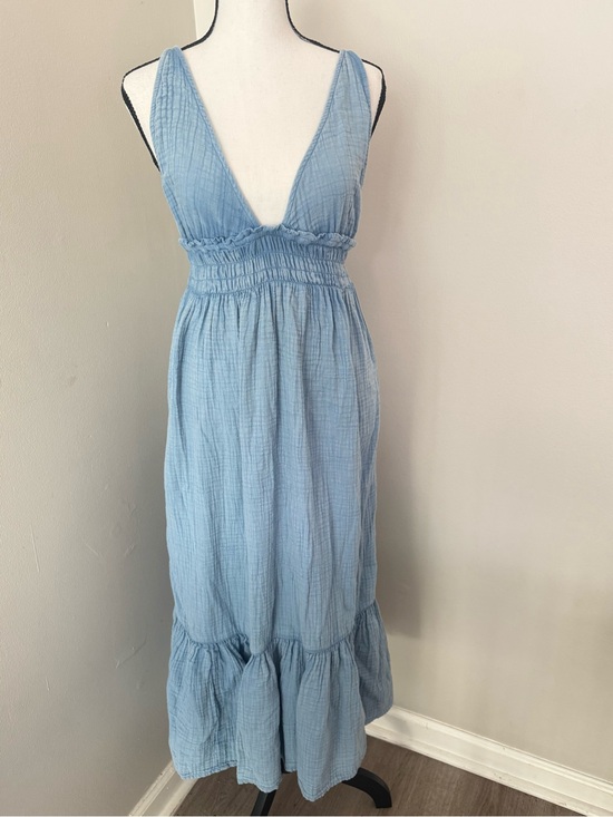 O'Neill Dresses & Skirts - O'Neill Blue Cotton Gauze Midi Dress Size Small | Deep V Boho Beachy Sundress
